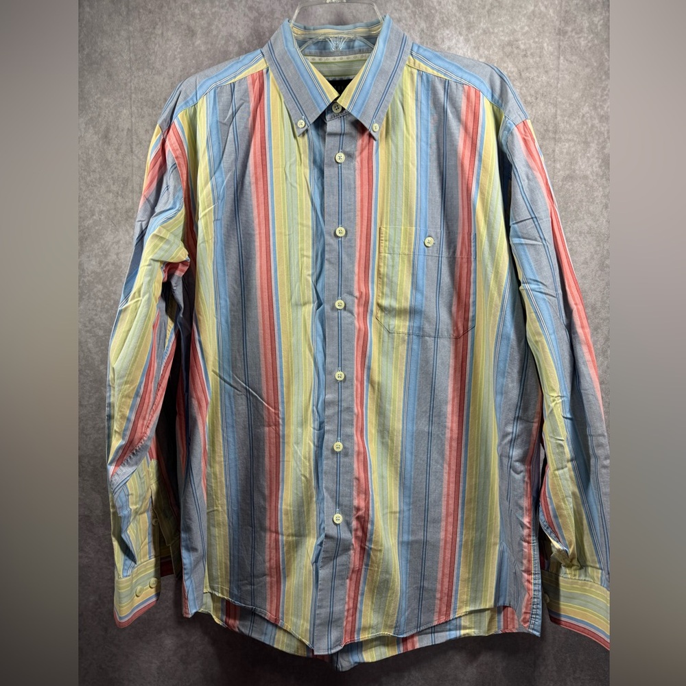 Cotton Reel Men’s Large Multicolor Stripe Long Sleeve‎ Button Up Shirt Easter